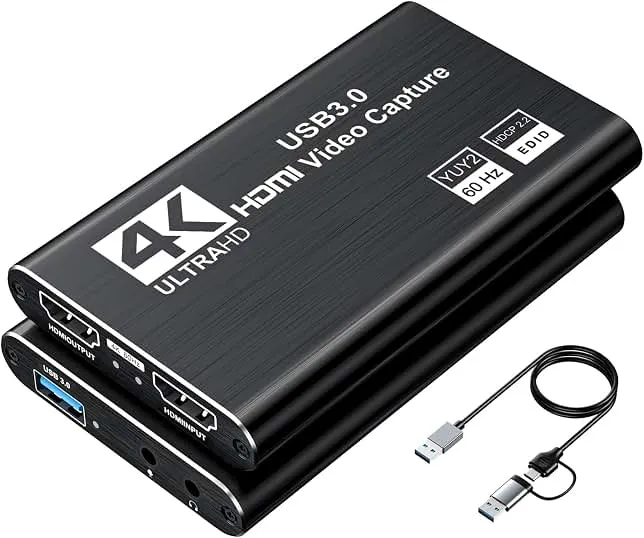 XIIXMASK USB 3.0 HDMI Capture Card, 1080P 60FPS Capture, 4K Pass-Through | Dual-Port USB-A/USB-C, 2K 30FPS/1080P 60FPS Video Capture & Streaming for PS4/PS5, Switch 1/2, Xbox, PC, Mac, Camera (black)