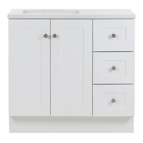 Bannister 36.5-inch W x 18.75-inch D Bathroom Vanity in White With Cultured Marble Sink Top