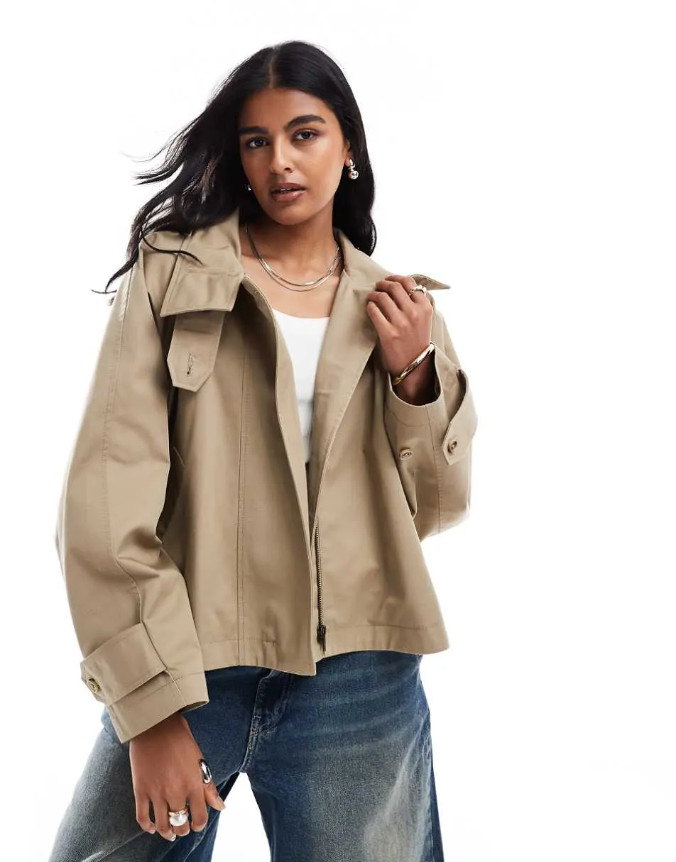 ASOS DESIGN cropped cape detail trench coat in rye