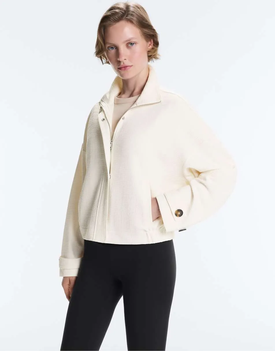 OYSHO Cotton stripe texture cropped jacket in pale ecru
