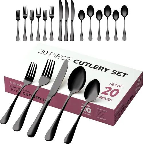 FineDine® 20-Piece Stainless Steel Cutlery Set - Black