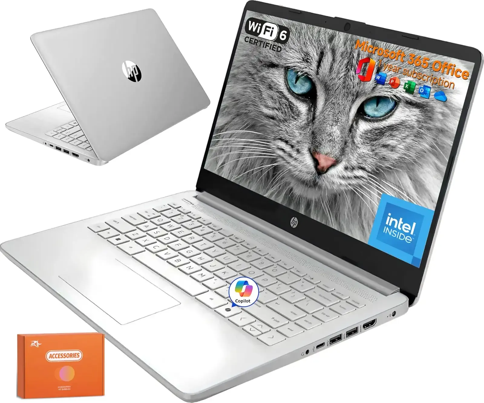 HP 2025 New 14 Inch Laptop for Student Business, Intel N150 CPU, 16GB RAM, 384 GB Storage(128GB UFS+256GB MSD), Wi-Fi 6, Copilot AI, 1 Year Microsoft 365, Windows 11 Pro, Silver, W/Mouse