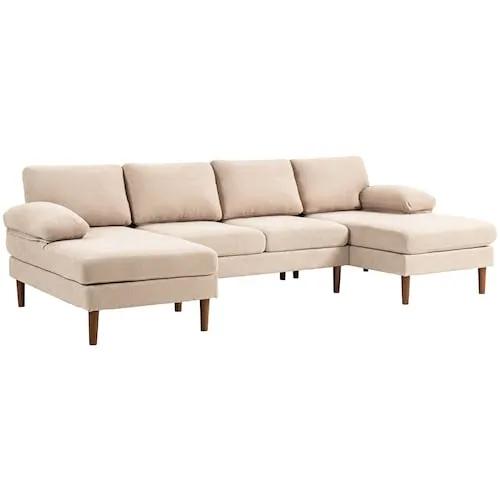 U Shape Sofa with Double Chaise Lounge Wooden Legs and Arms