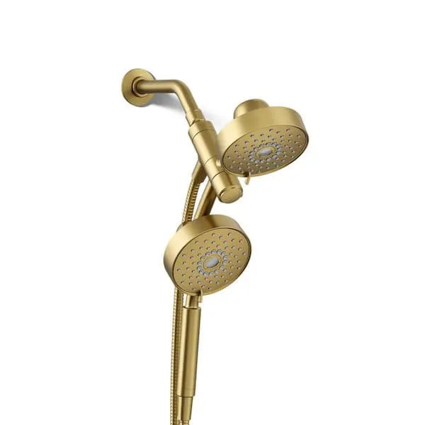 KOHLER Purist 3-Spray Patterns with 2.5 GPM 6 in. Wall Mount Dual Shower Heads in Vibrant Brushed Moderne Brass