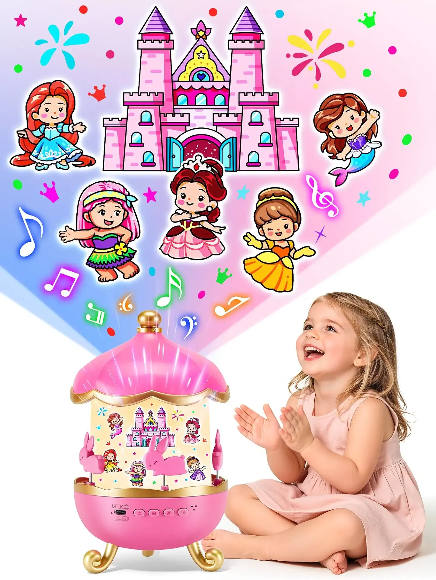 Princess Toys,Princess People Projection Toys for Little Girls Gifts | 15 Music Box,19 Educational Films&399 Colors,Remote,Timer,360°Rotate,Toys for 2 3 4 Year Old Girl Gifts,Gift Box,Toddler&Kids