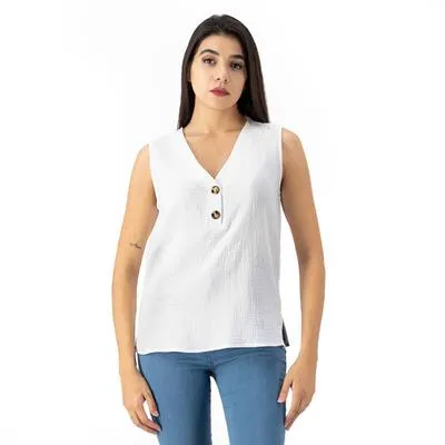 Blusa Mxstaza Mujer Cuello V Botones En Contraste