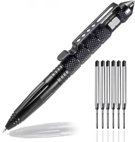 Military Tactical Pen, Professional Self Defense Pen, Emergency Glass Breaker Pen - Tungsten Steel, Writing Tool with 6 Refill