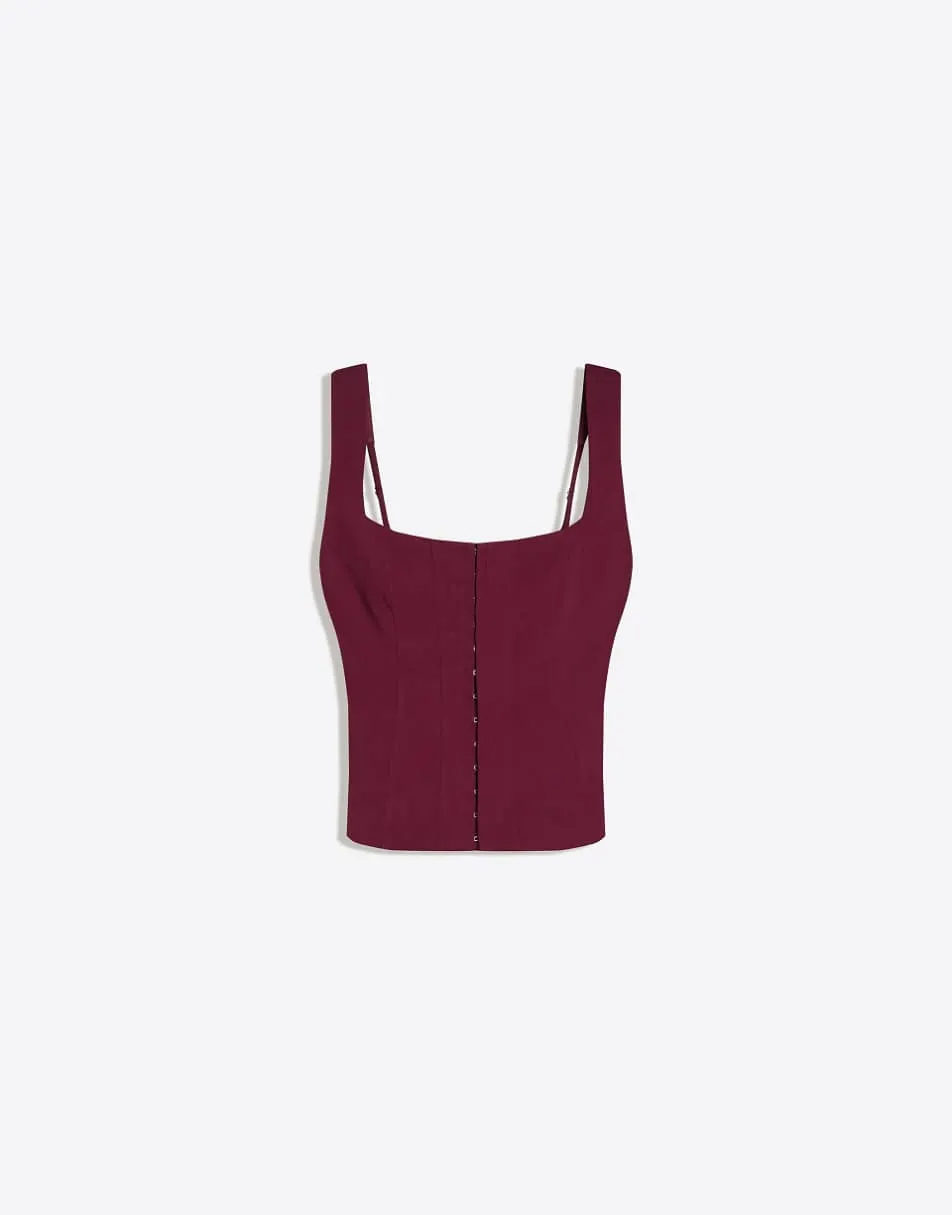 Bershka Bengaline strappy top in burgundy
