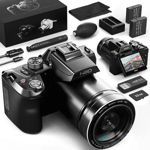 NBD Digital Camera for Photography,4K 64MP Video Camera with 16X Digital Zoom and 32GB SD Card Black