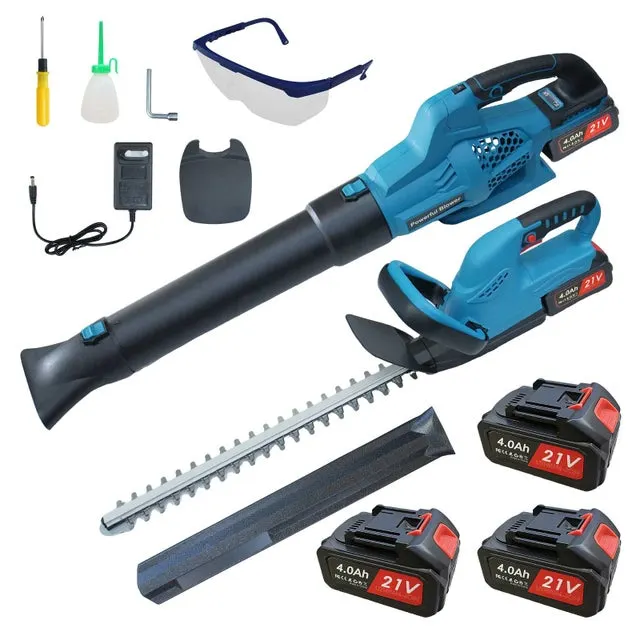 Tagliasiepi a batteria 21V + soffiatore foglie 650W kit attrezzi da giardino multifunzione potente
