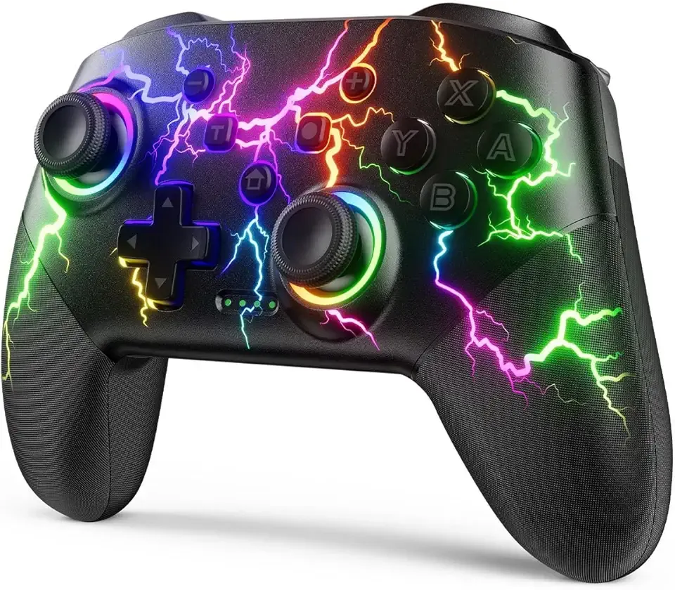 VOYEE Switch Controllers Compatible with Switch/Lite/OLED/PC Windows, Programmable RGB Lightning LED, Wireless Pro Controller with One Key Pairing/Wake Up/Turbo/Vibration