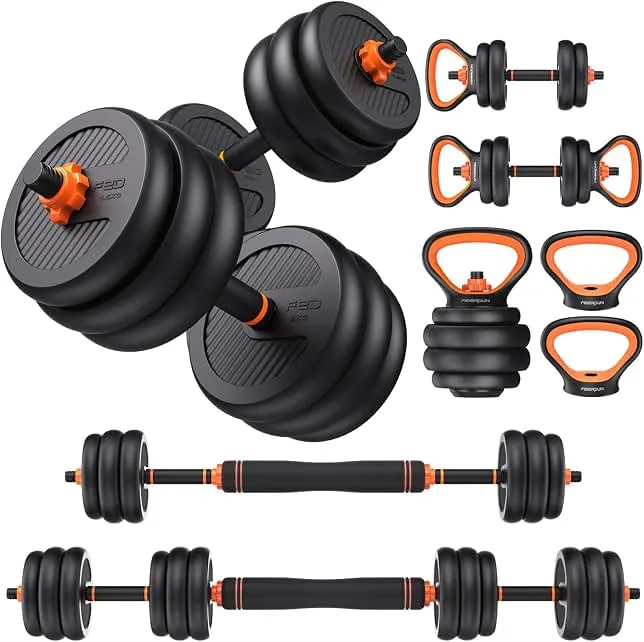 FEIERDUN DS2 Adjustable Dumbbells, 20/30/40/45/70/90lbs Free Weight Set with Connector, 5 in1 Dumbbells Set Used as Barbell, Kettlebells, Push up Stand, Wei…