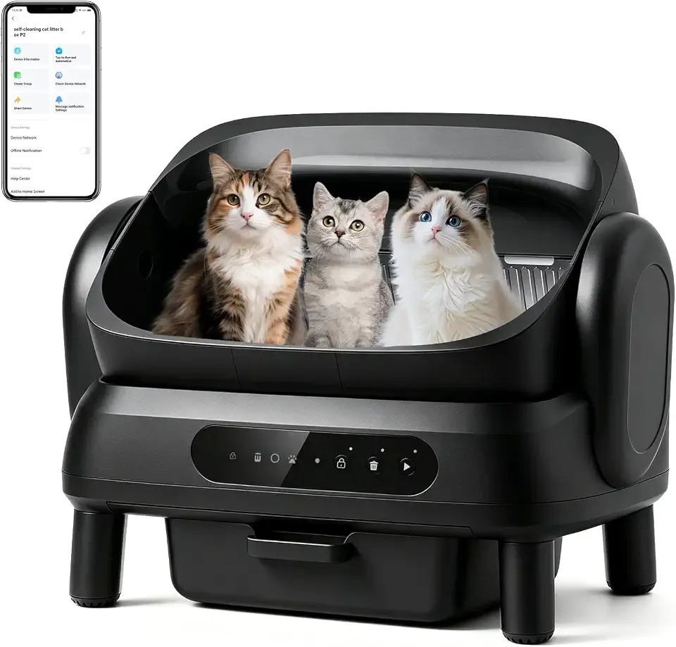 XXXL Automatic Cat Litter Box for Large Cats, Open Top Self Cleaning Litter Box with Smart Health Monitoring, Multi-Cat Friendly, 20L Extra Large Bin, Leak-Proof & Odor Control