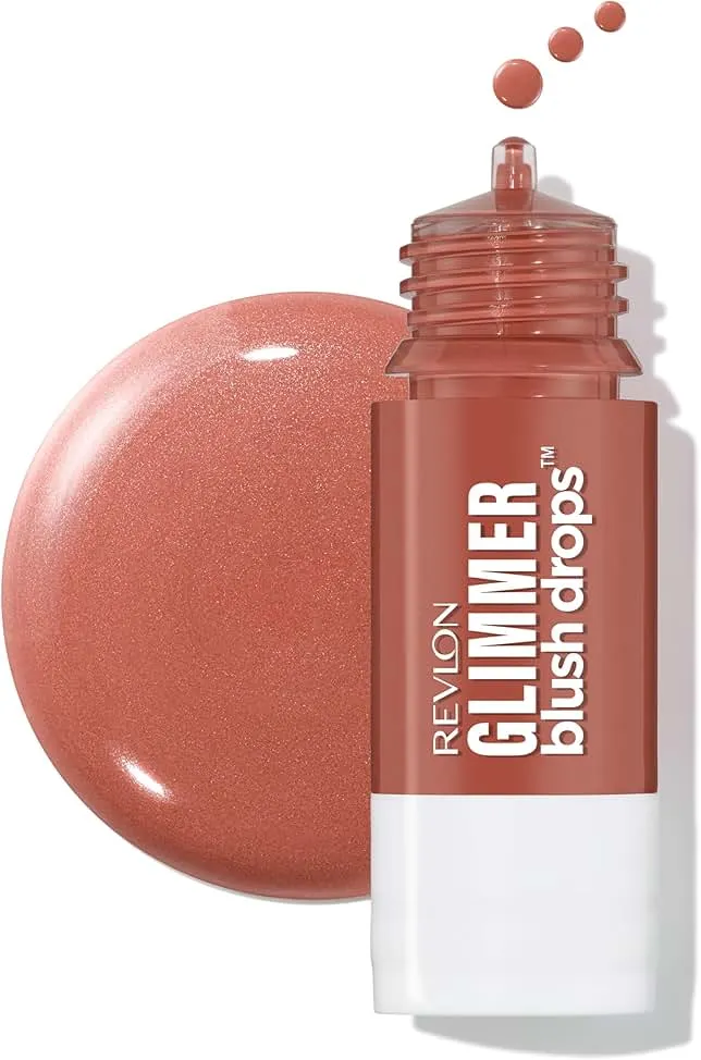 Revlon Glimmer Blush Drops, Liquid Blush for Cheeks, Liquid to Velvety Powder Finish, Glowy, High Pigment, 101 Coralicious, 0.32 fl oz