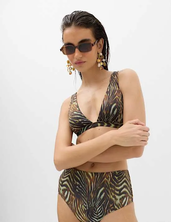 Wattiertes Plunge-Bikinioberteil mit Tiermuster