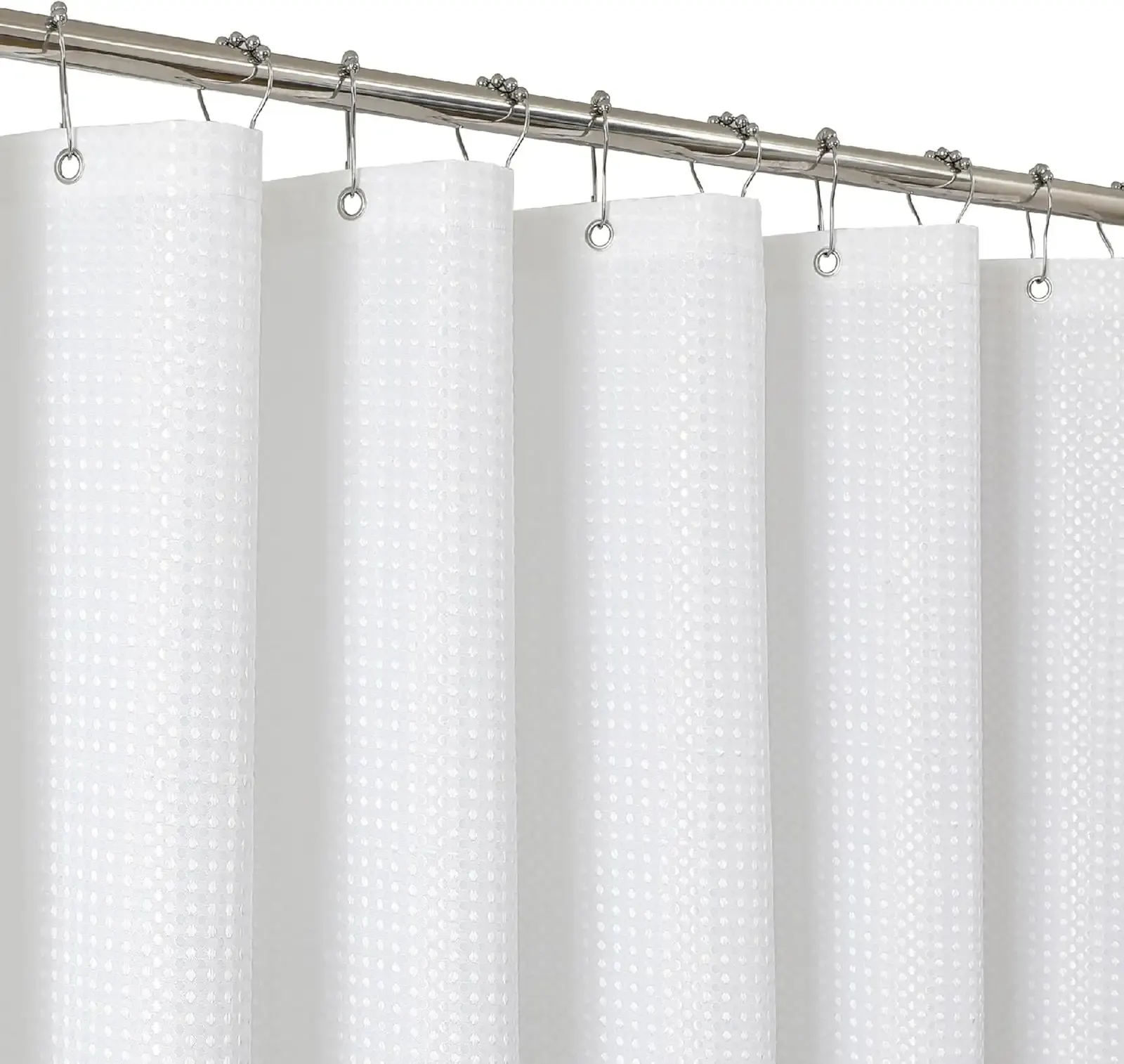 2-in-1 Waterproof Fabric Shower Curtain - No Separate Liner Needed, Hotel-Style Waffle Weave, Effortless Cleaning & Washable Bathroom Shower Curtain Set,72Wx72H,White