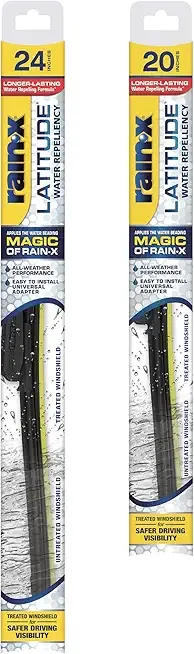 Rain-X 810162 Latitude 2-In-1 Water Repellent Wiper Blades, 24" and 20" Windshield Wipers (Pack Of 2), Automotive Replacement Windshield Wiper Blades With Patented Rain-X Water Repellency Formula