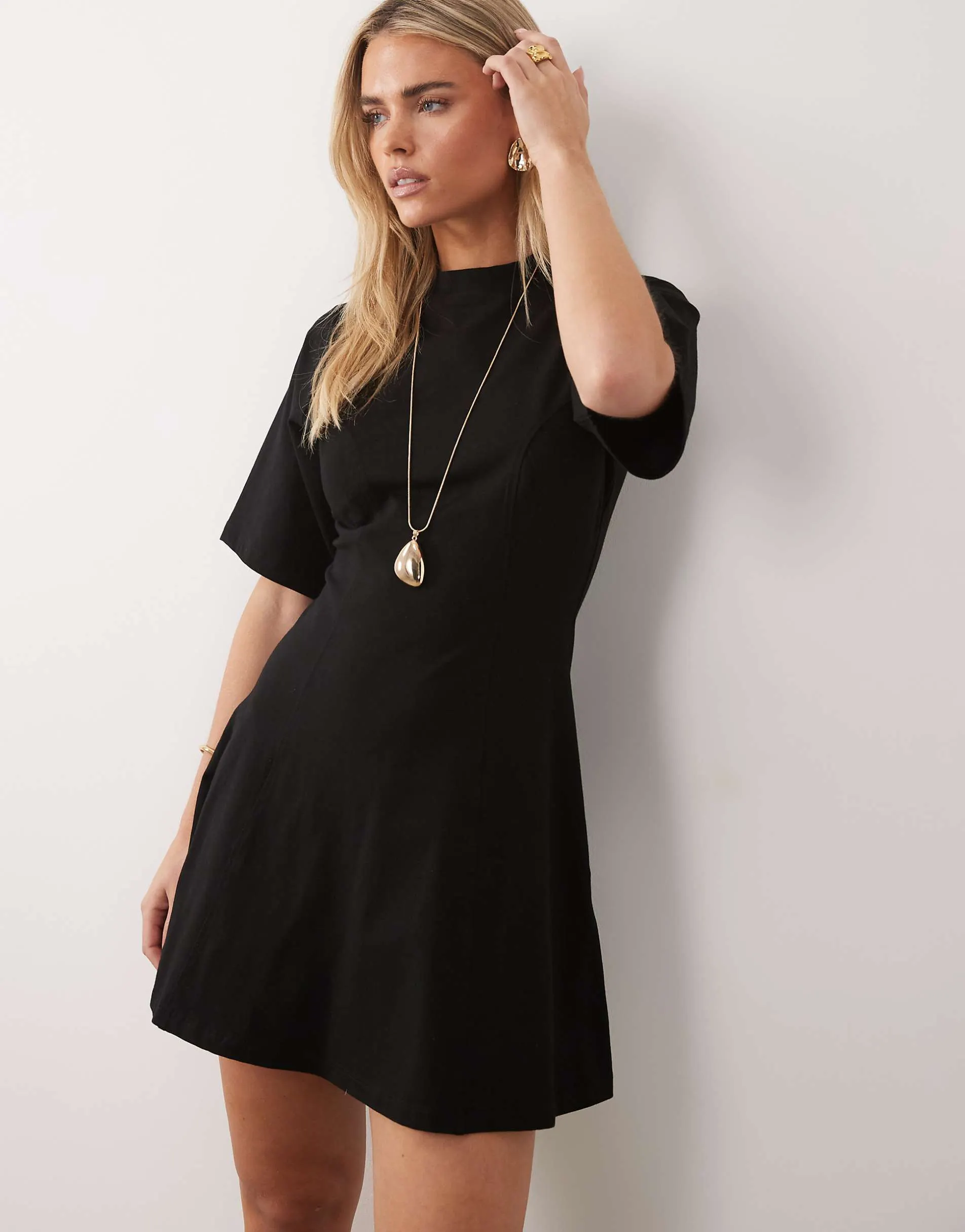 ASOS DESIGN Petite cinched seam detail mini dress in black