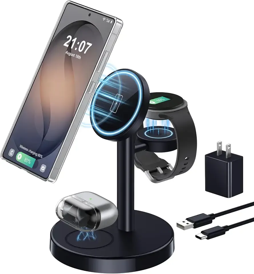 Magnetic Wireless Charger for Samsung, 3 in 1 Super Fast Charging Station Compatible with MagSafe, Phone Charger Stand for Samsung Galaxy S26 Ultra S25 Z Fold/Flip 7, Watch Ultra 8 7 6, Buds 4/3 Pro