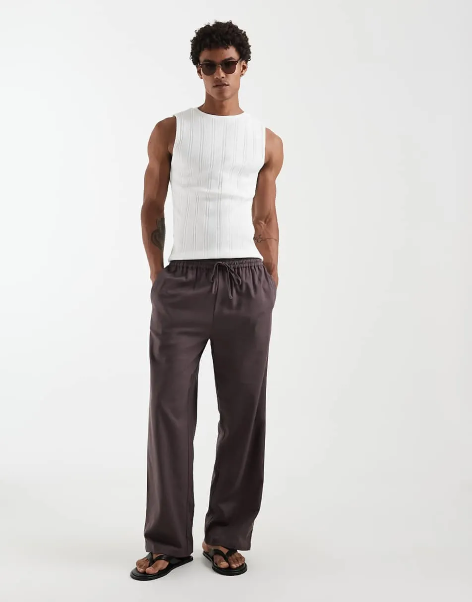 South Beach linen trouser in faded brown