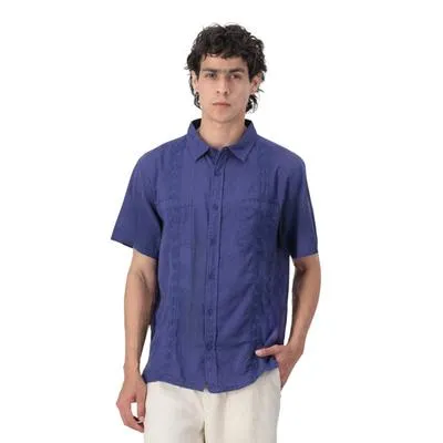 Guayabera Ixnah Hombre Manga Corta Detalles Bordados Dos Bolsas