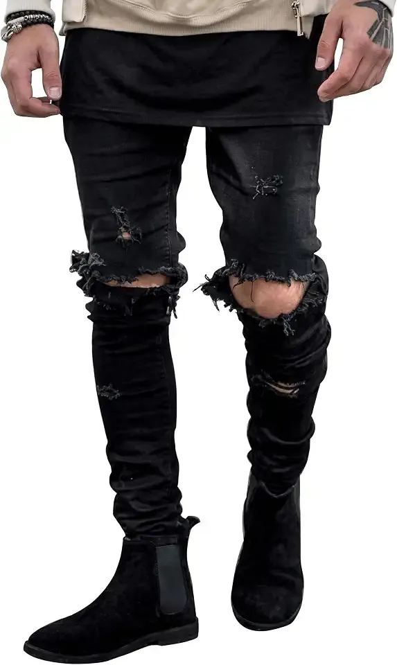 Men's Ripped Skinny Jeans Stretchy Slim Fit Jeans Pants for Men