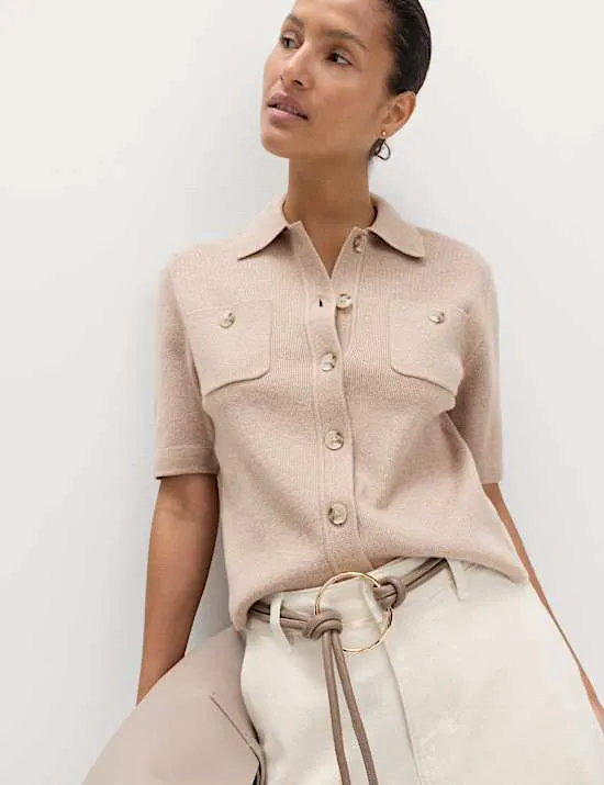 Collared Button Detail Cropped Cardigan