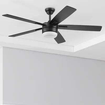 Boltz III Easy2Hang 52-in Matte Black with Black Blades LED Ceiling Fan With Light and Remote Control Included 5 -Blade