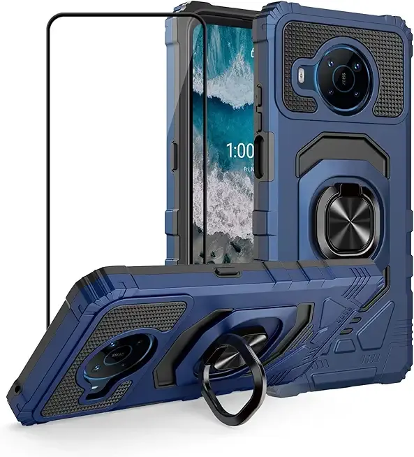 Ailiber for Nokia X100 Phone Case, Nokia X100 Case with Tempered Glass Screen Protector, Ring Kickstand for Magnetic Car Mount, Shockproof Military Grade Protective Cover Case for Nokia X100-Blue