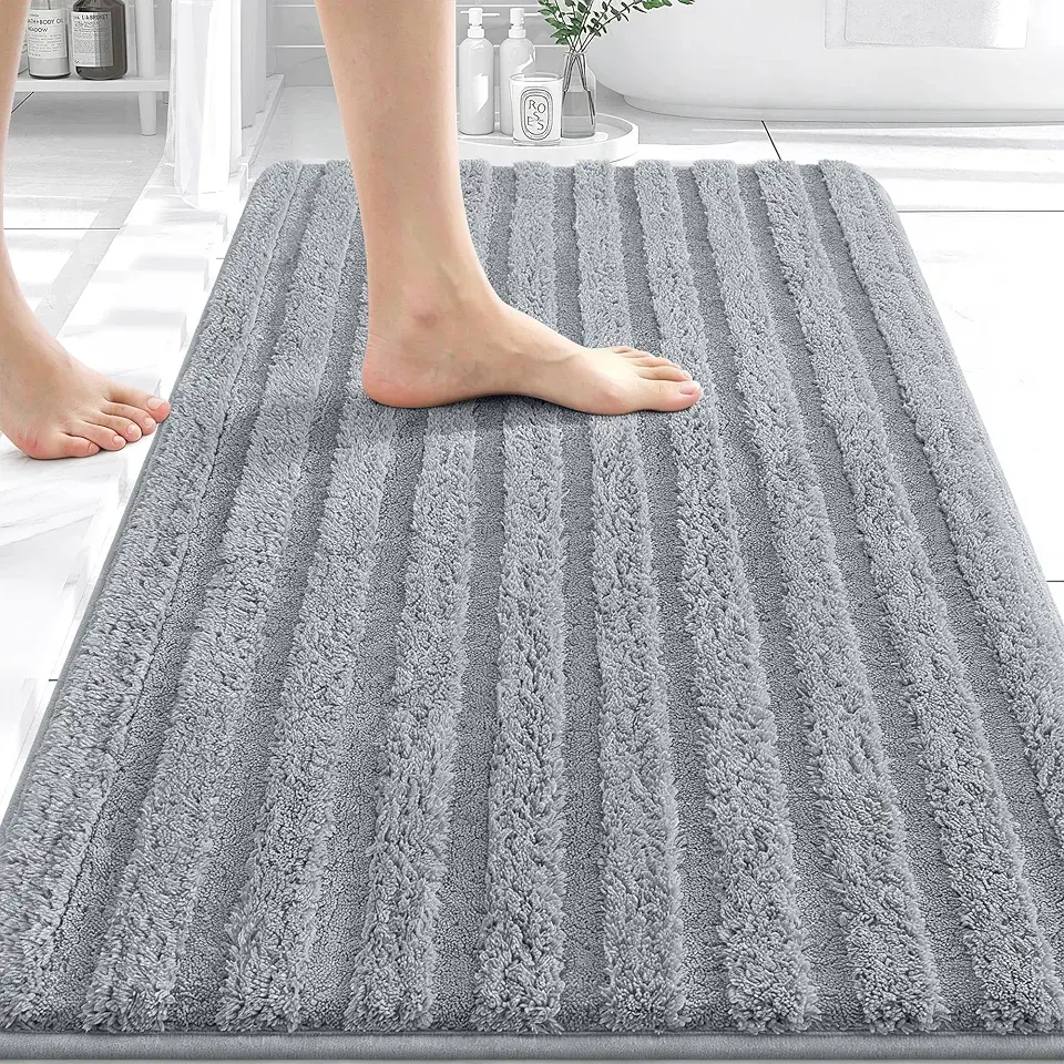 OLANLY Bathroom Rugs 30x20, Super Soft Absorbent Striped Plush Bath Mat