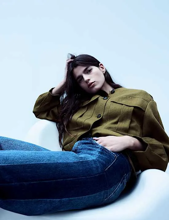 High Waisted Two Tone Wide Leg Jeans