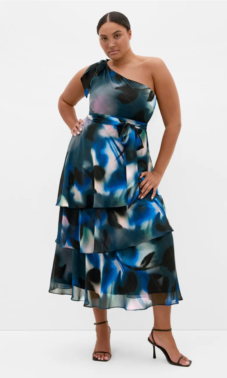 Enchant Haze One Shoulder Maxi Dress - deep ocean