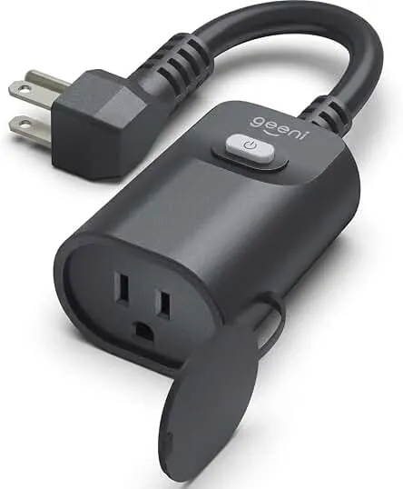 Geeni Indoor/Outdoor Smart Plug Weatherproof, 1 Socket –No Hub Wireless Remote Control and Timer –Works with Amazon Alexa, Google Assistant, Requires 2.4 GHz Wi-Fi, Black