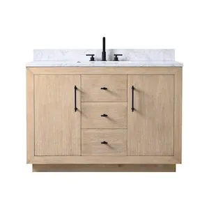 Vanity Art 48 in. W Single Sink Freestanding Bathroom Vanity in Light Wheat with Engineered Marble Top