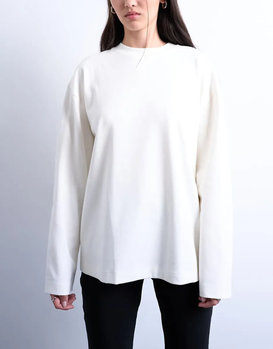 Topshop premium interlock long sleeve skater tee in white
