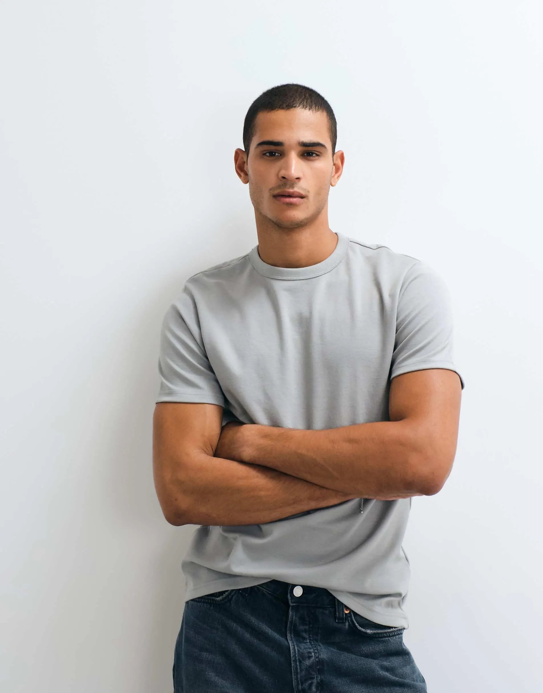 ASOS DESIGN breatheMAX™ heavyweight crew neck t-shirt in grey cotton blend