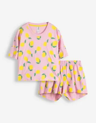 Pigiama completo (maglia + shorts) - Motivo allover - Viola