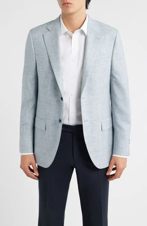 Hartford Classic Fit Light Blue Glen Check Wool Sport Coat