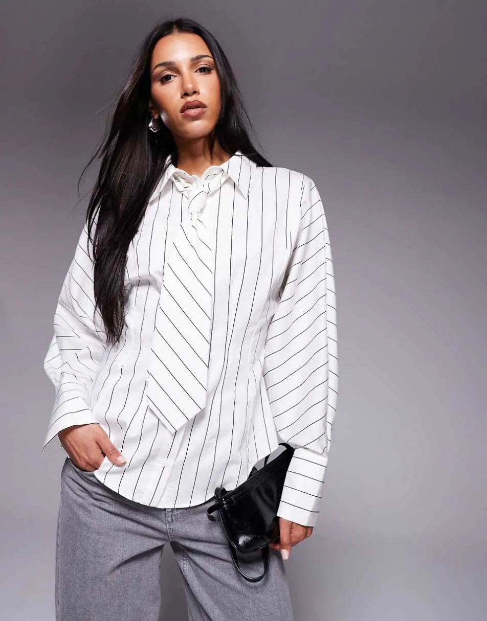 ASOS DESIGN cinched tie detail shirt in stripe