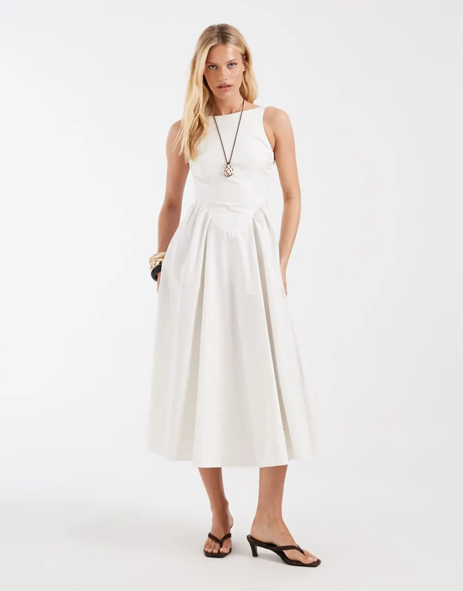 & Other Stories rich cotton volume waist hem midi dress in white