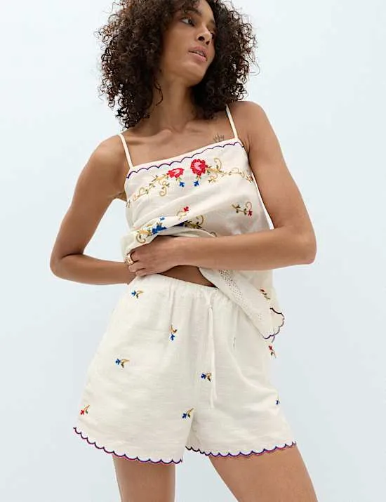 Bestickte Shorts aus reiner Baumwolle