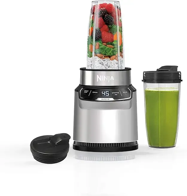 Nutri-Blender Pro with Auto-iQ | For Smoothies, Shakes, Frozen Drinks, Salsa, Dips | (2) 24-oz. To-Go Cups & Spout Lids | 1100-Peak-Watt | Silver | BN401