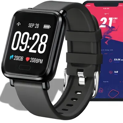 Smart Watch 45mm Smartwatch IP67 Armbanduhr Touchscreen Sport Band Fitness Armband Black Watch Geschenk Android iOS Herren Damen Kinder Retoo