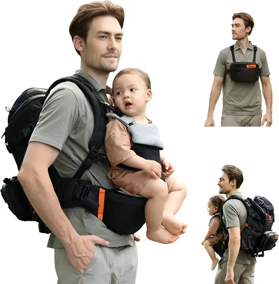 C1-All in 1 Modular Baby Backpack Carrier, Toddler Hiking Backpack with Convertible Baby Carrier & Hip Seat & Chest Bag, Easy to Wear & Switch, 500D Tactical Fabric Carrier for Hiking