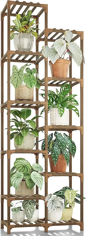 Bamworld Plant Stand Indoor Outdoor 11 Tier Tall Large Wood Plant Shelf Multi Tier Flower Stands Garden Shelves Wooden Plant Display Holder Rack for Living Room Corner