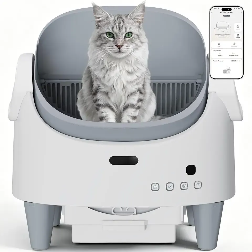 Jojoka Open-Top Self-Cleaning Cat Litter Box with App Control, White