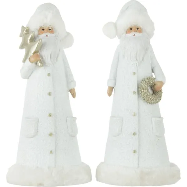 J-Line kerstfiguur Large wit/goud - polyresin - 2 stuks - 13,5 x 11 x 30 cm