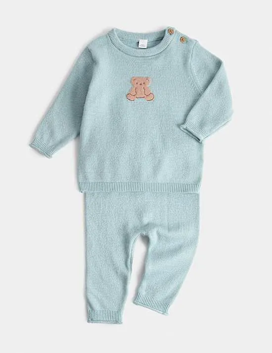 2-teiliges Strick-Outfit mit Bärenmotiv (0–12 Monate)