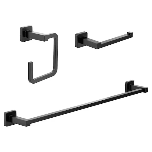 Bolt Matte Black 3pc Bathroom Accessory Set (Paper Holder, Towel Ring, 24-in Towel Bar)