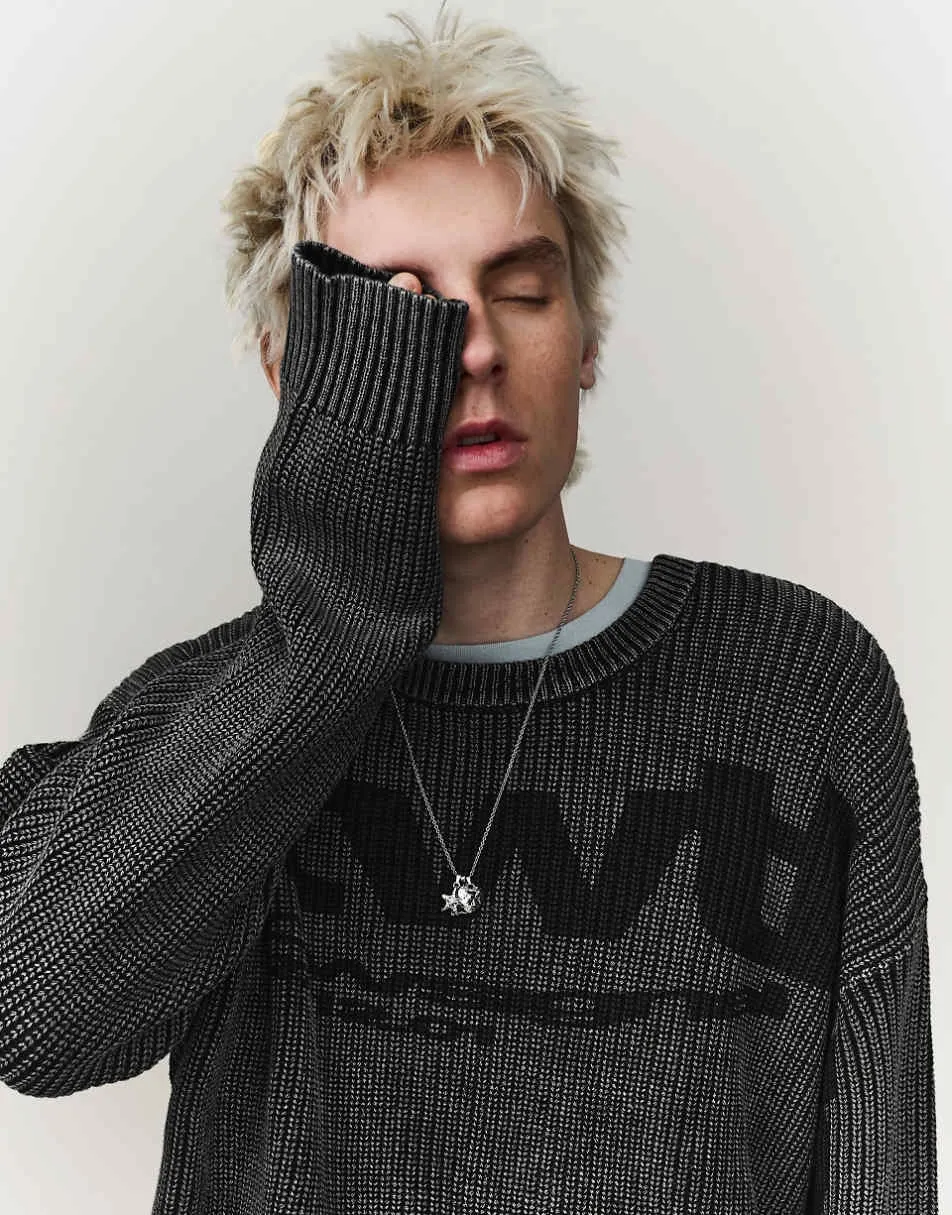 Bershka Printed jumper in black